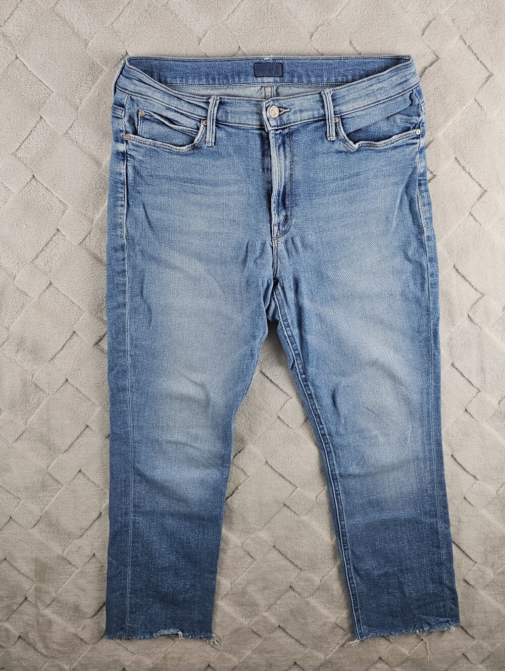 Mother Mid Rise Dazzler Ankle Fray Jean Womens 32 Stretchy Blue Denim